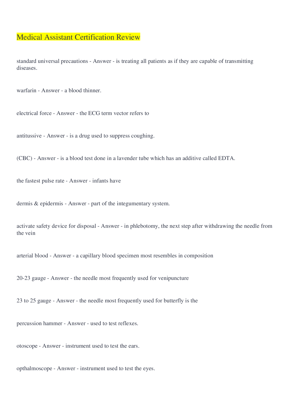 Preview image of Medical Assistant Certification Review document